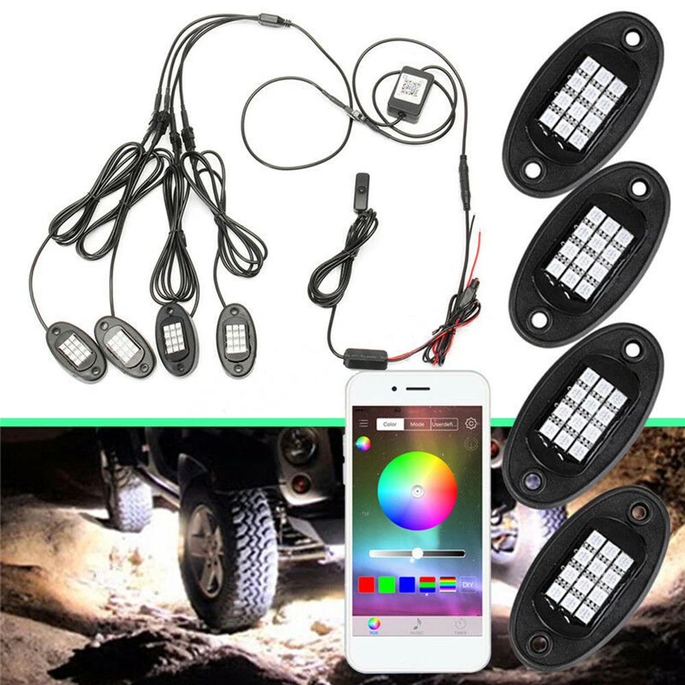 4x RGB светодиодный светильник под тело портативный рок лампа внедорожный Грузовик Лодка Bluetooth беспроводной 6000K в пластике