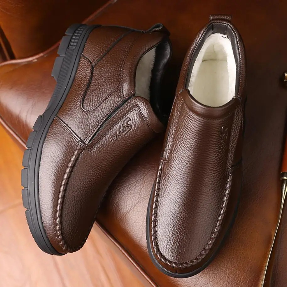 Man Winter Boots Quality Genuine Leather Shoes Brand Warm Thicken Inner wool Boots 38-44 Man Snow Leather Boots erkek bot