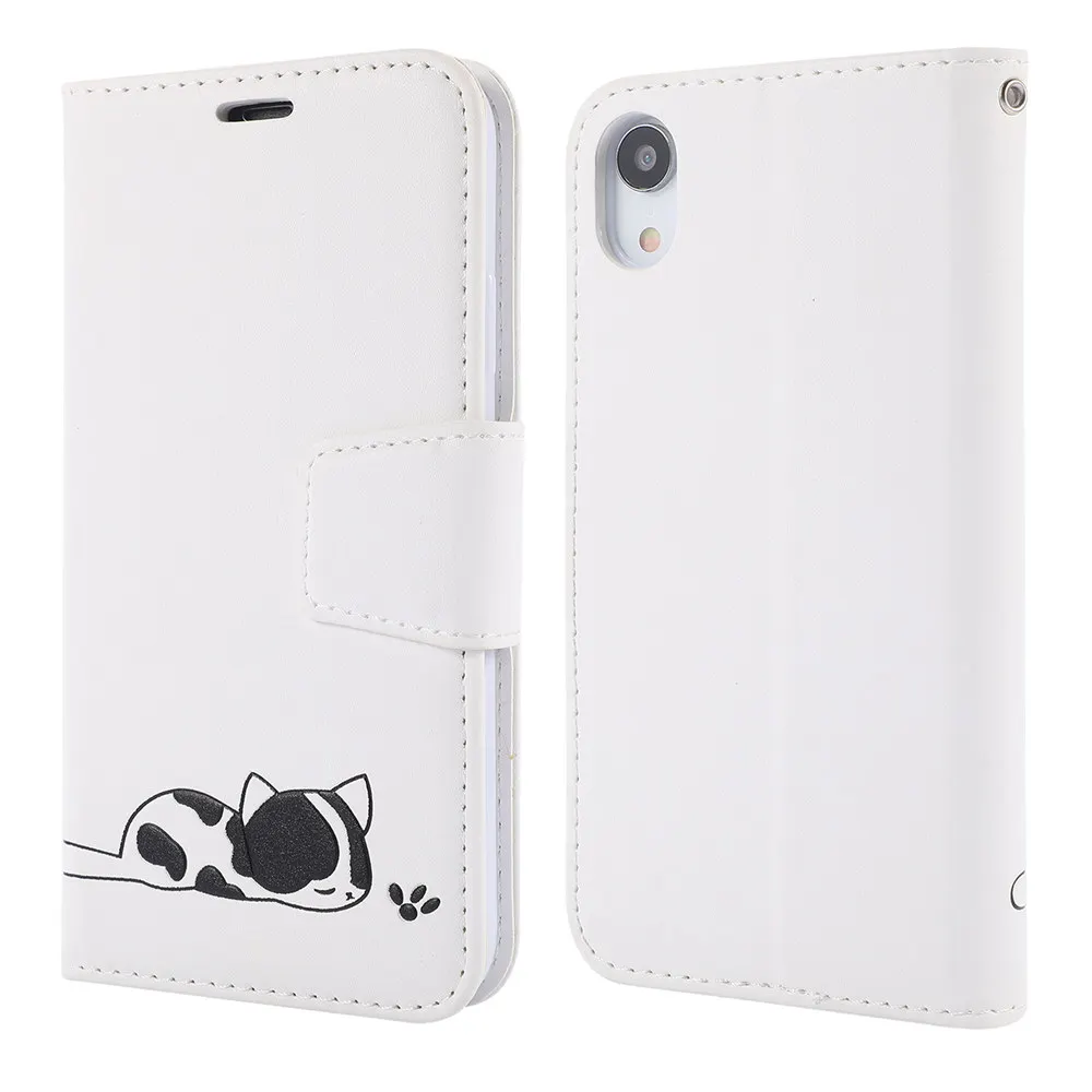 Роскошная Кожаная Обложка для книги чехол для iPhone 11 Pro X XS MAX XR 6 6S 7 8 Plus Sleepy Cat флип-чехол с слотами для карт Landyard