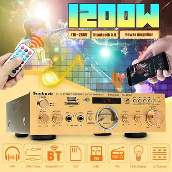 

5.0 bluetooth 110-240V Home Theater Amplifiers 1200W Stereo FM MP3 Remote Control LED 2 Micro for Home Car