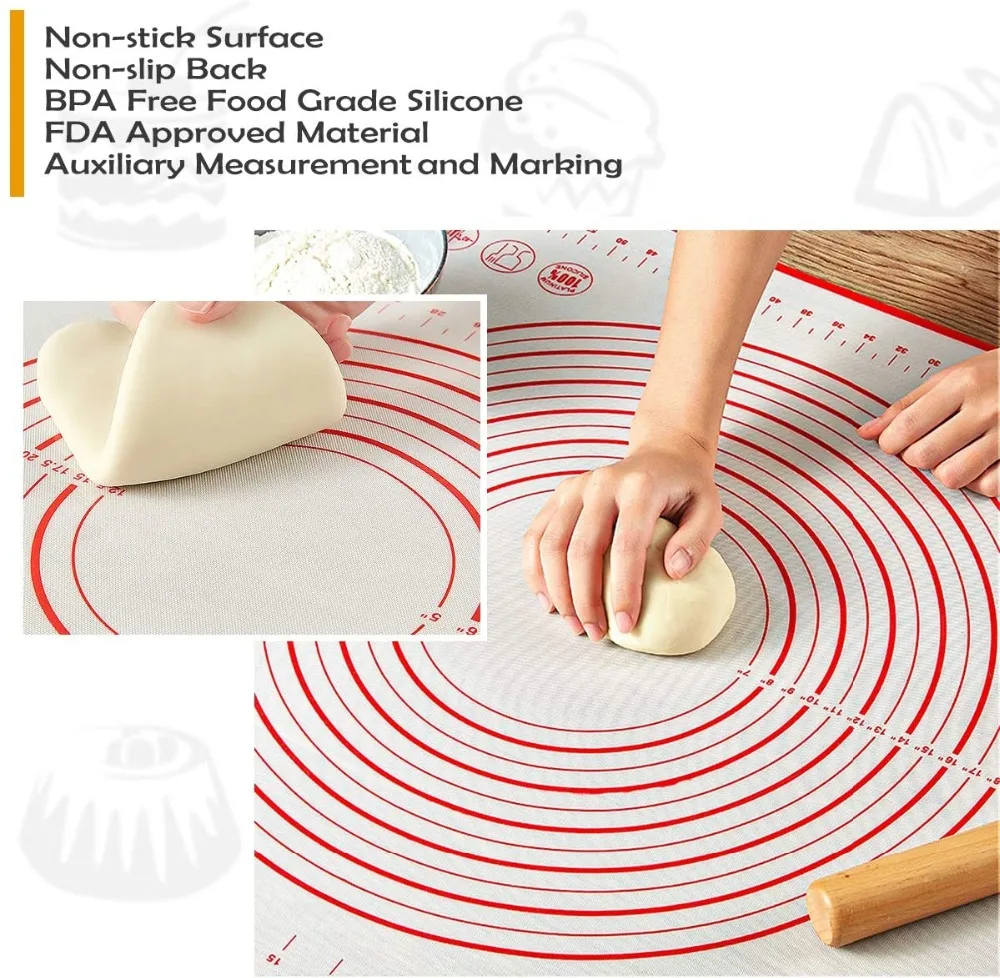 Large Size Kneading Dough Mat Silicone Baking Mat Pizza Dough Maker Pastry  Cooking Gadgets Bakeware Table Mat Pad Non Stick Mat