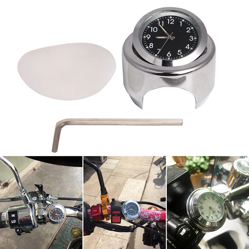 

7/8" 1" Motorcycle Handlebar Chrome Dial Quartz Clock Luminous Clock For Honda Yamaha Suzuki Harley Kawasaki KTM BMW Etc 2019