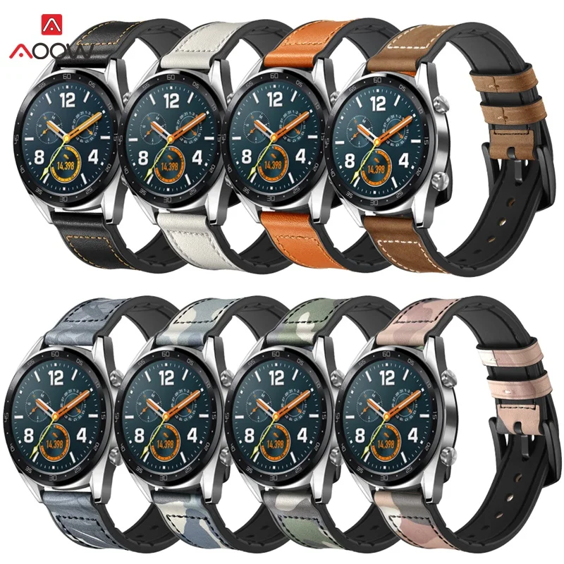 Ремешок из натуральной кожи для huawei Watch GT 46 мм Honor Magic Watch ремешок браслет камуфляжная черная Пряжка для samsung gear S3