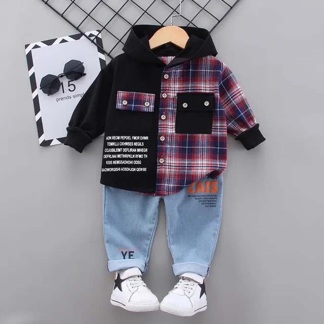 New children's clothing handsome denim suit 1 2 3 4 years old toddler boy girl autumn fashion 2PCS denim boy jacket + pants 6