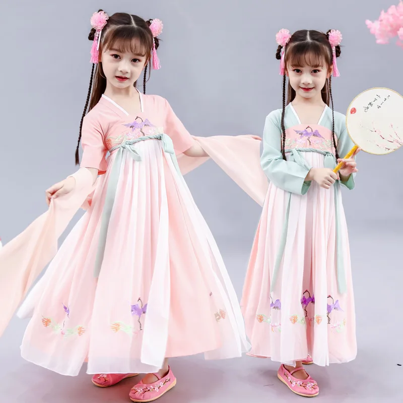 Традиционный костюм для китайских танцев Hanfu, платье с вышивкой в китайском стиле, костюм для девочек, костюм для старинных принцесс, сценическое платье