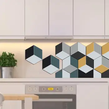 

New 10PCS Three-color Six-sided Tile Stickers Bathroom Kitchen Household Non-slip Floor Stickers DIY Splicing Wall Stickers
