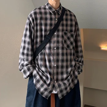 

2020 Men's Lattice Printing Pattern Fashion Trend Clothes Coats Leisure Long Sleeve Shirt French Cuff Shirts Camisa Masculina