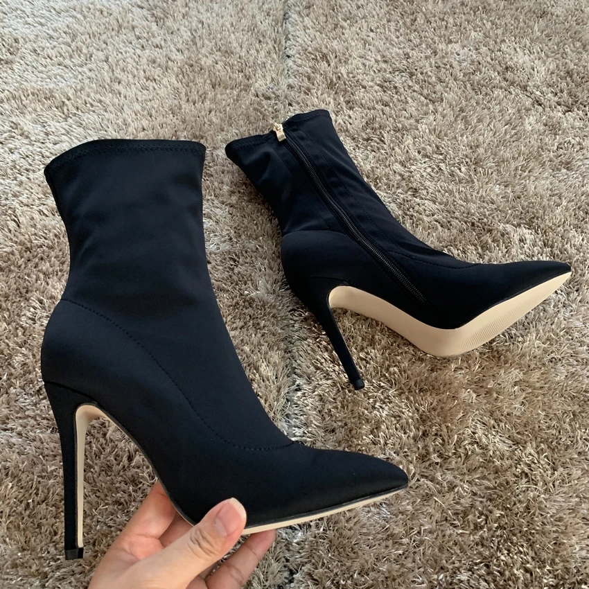 New Womens Sock Boots Winter Ankle Boots Woman Stretch Fabric High Heels Boot Ladies Chaussure Lady High Heel Shoe