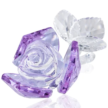 

H&D Crystal Purple Rose Flower Paperweight Dreams Ornament Figurines Souvenir Collectible Gift Home Decor Table Centerpiece