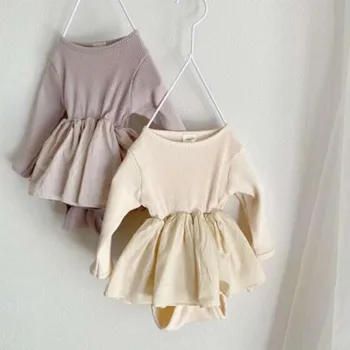 

Facejoyous Autumn Baby Bodysuits Skirt Uniform Clothes Cotton Ribbed Knitted Jumpsuit Baby Boys Girls Clothes