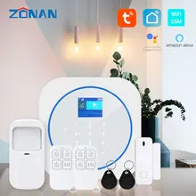 Système d'alarme de sécurité sans fil Tuya, wi fi, Gsm, avec détecteur de fumée, Compatible avec Alexa, contrôle par application, pour maison connectée 