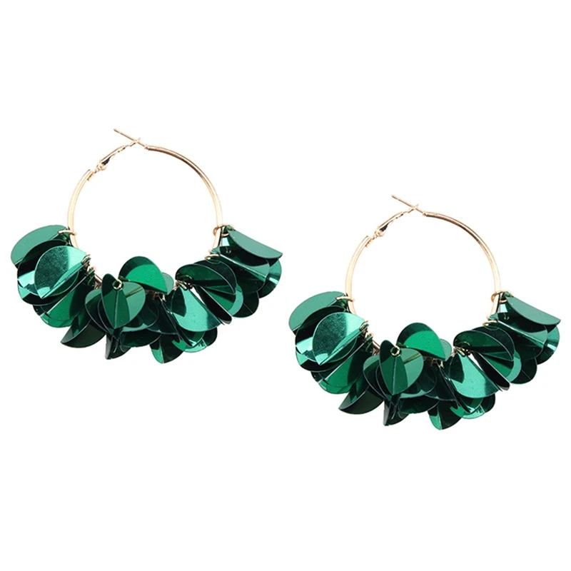 Fashion Geometric Big Round Hoop Earrings Sequined Various Colors Earrings Exaggerated Metal Jewelry