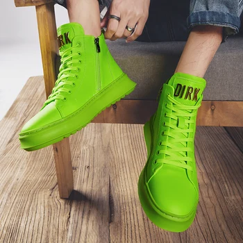 

Casual Shoes Men High Top Sneakers For Man Shock Absorption Good Quality Shoes Men Breathable Green Male Ankle Boots Sturdy Sole