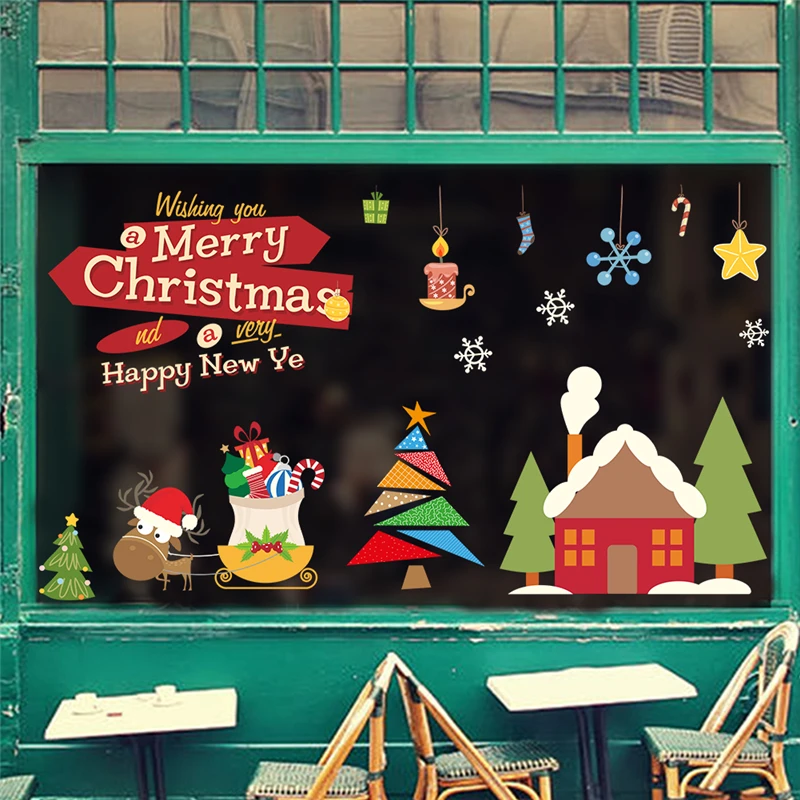 

merry christmas tree reindeer festival wall stickers kids rooms window home decor happy new year wall decals pvc mural art