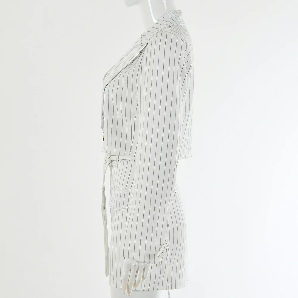 BOOFEENAA белый полосатый Повседневный сексуальный комплект из двух предметов Блейзер и юбка костюмы офисная одежда женская одежда Комплекты сочетающихся C92-AH43