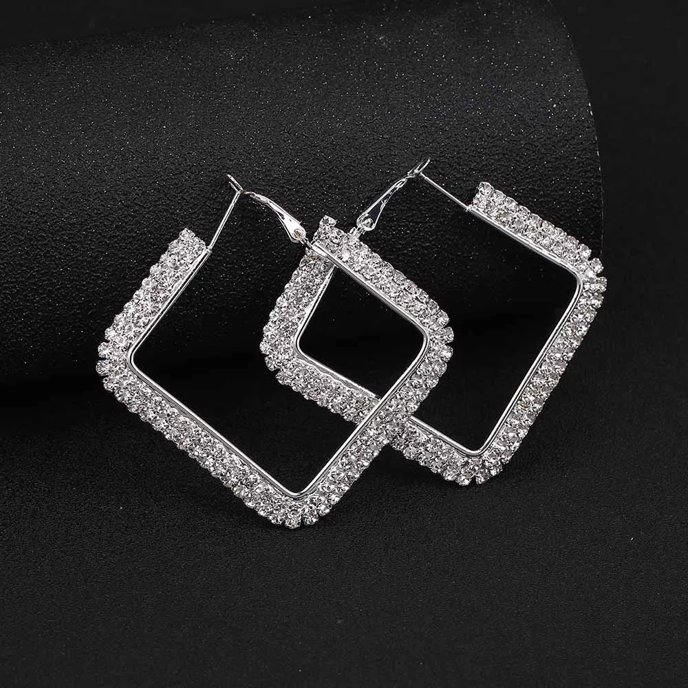 square Диаманте серебряные стразы геометрические серьги-кольца для женщин Brincos кристалл сердце квадратные серьги треугольные Свадебные украшения для выпускного - Окраска металла: square
