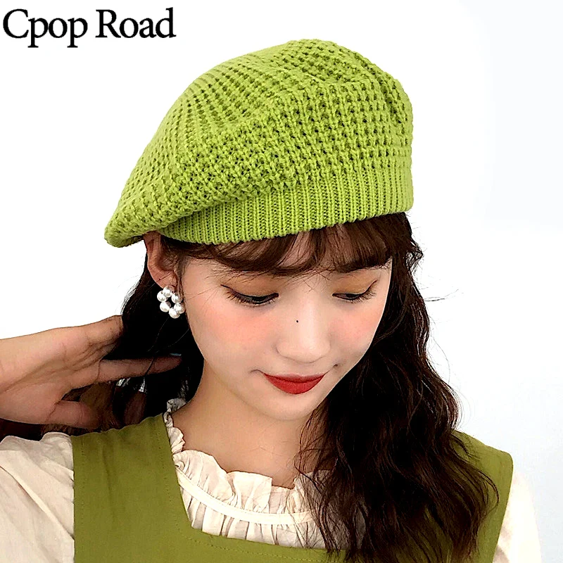 Cpop, высокое качество, вязаный шерстяной фетровый берет, чистый цвет, простой, элегантный, женский берет,, зимняя шапка, сохраняющая тепло