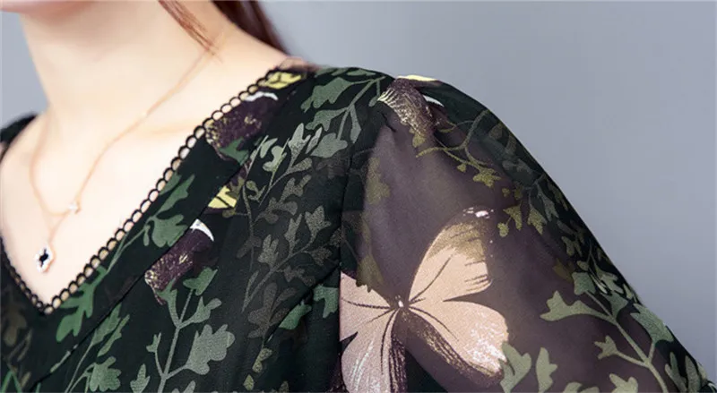 Mother Large Size Summer 30-40-50 Years Old Middle-aged and Young Women's Wear Mom's Fashion Dresses V Neck
