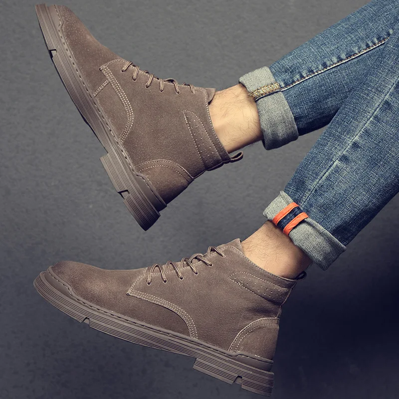 

Autumn & Winter Genuine Leather Martin Boots Men's Hight-top Work Shoes Mid-top Wolf Warriors Fashion Man Boots British Style Co