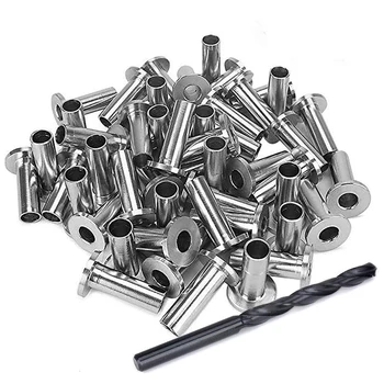 

60 Pack Stainless Steel Protector Sleeves for 1/8 Inch Cable Railing, T316 Marine Grade Cable Railing Kit with Drill Bit