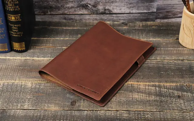 Retro Genuine Leather Book Cover Sleeve Protector with Pen Holder Business  Notepad Notebook Book Case Office School Supplies