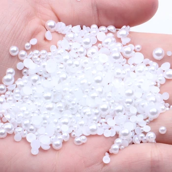 

Half Round Pearls 5600pcs 2mm 3mm 5mm 8mm 12mm Mixed Sizes White Color Flatback Imitation Glue On Resin Beads DIY Decorations