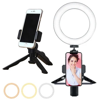 

LED 16cm Selfie Ring Light Three-speed Cold Warm Stepless Lighting Dimmable Camera Tripod Stand Phone Holder Youtube Video Lamp