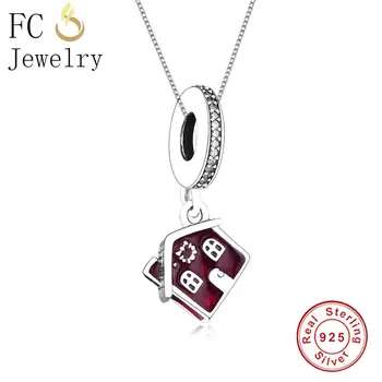 

FC Jewelry 925 Sterling Silver Small Lampwork Enamel House Villa Pendants Necklaces Women Girl Femme Chokers Christmas Trinket