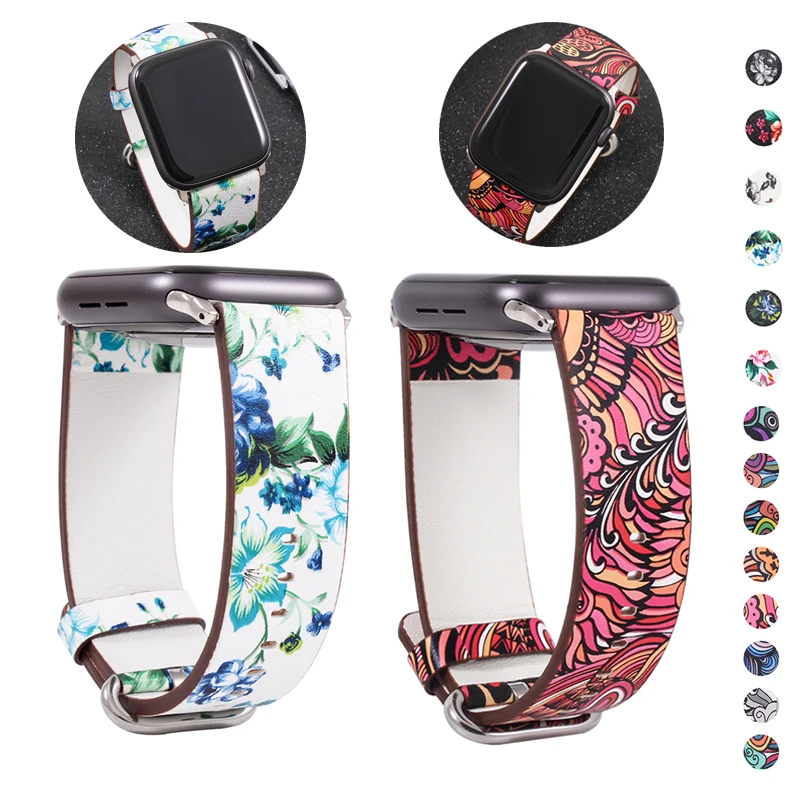 Ремешок для Apple Watch 5 4 3 2 1 38 мм/40 мм цветочный кожаный сменный ремешок Iwatch серии 42