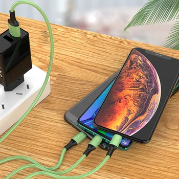 

New Colorful Simple 3-in-1 Liquid Silicone TPE Anti-sunlight UV Data Cable Charging Cable For IPhone/Micro USB/Type C Universal