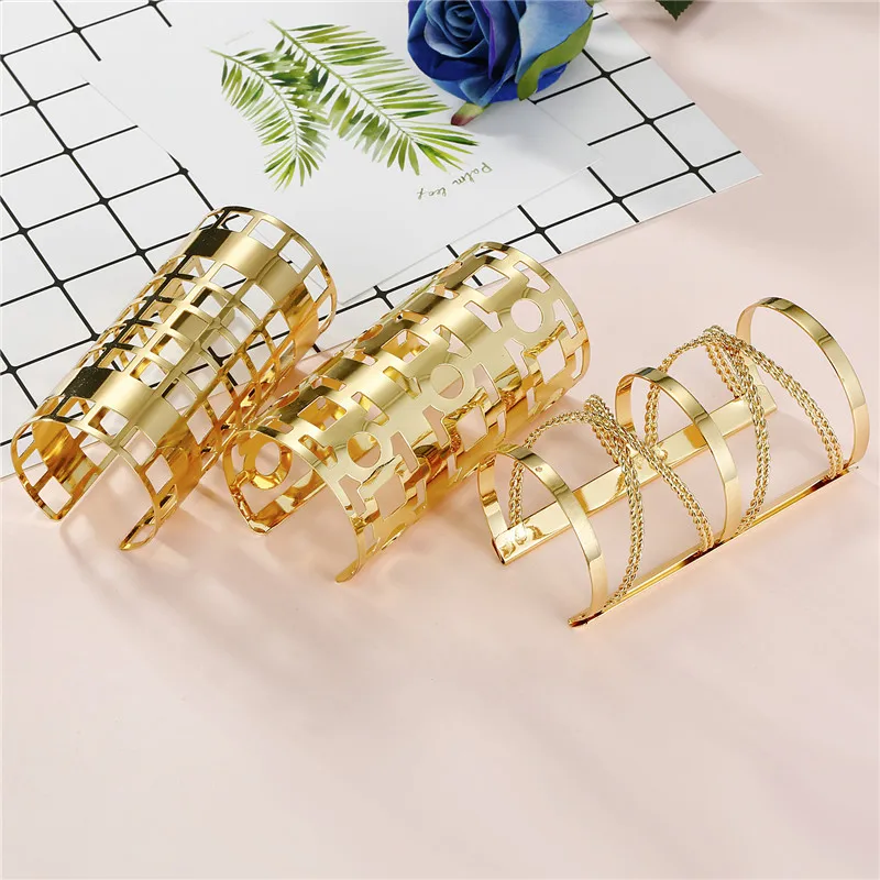 Dayoff 14 Styles European Punk Big Wide Open Bangle Bracelet for Women Men Ajustable Hollow Geometric Cuff Bangle Jewelry B116