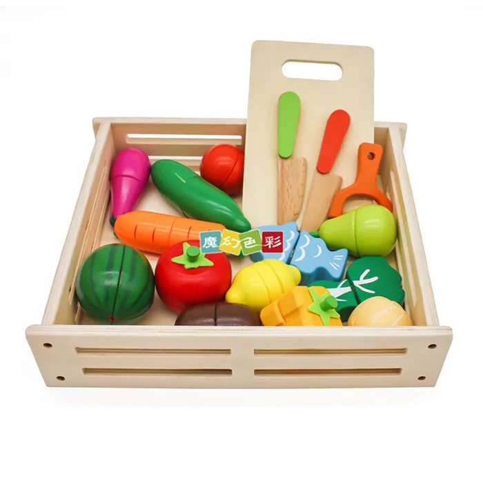 

Foreign Trade Hot Sales Children Wooden Pallet Magnetic Cut Fruit Toy Fruit & Vegetable Slicer Play House Toys