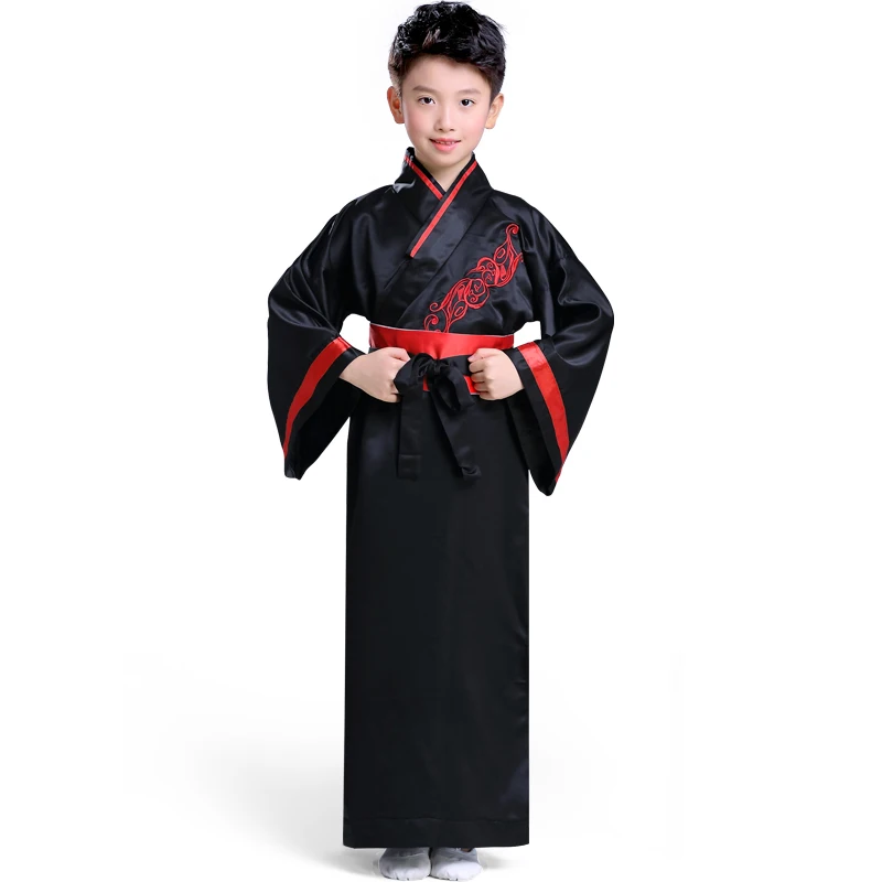 Г. Новогодняя традиционная китайская одежда для детей, красный комплект платья Ципао для мальчиков и девочек, атласное платье стиль ретро, Qipao Hanfu, костюмы - Цвет: Color1