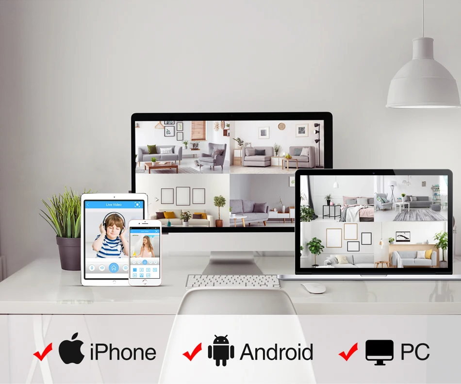 câmera de segurança interior e-mail push onvif p2p