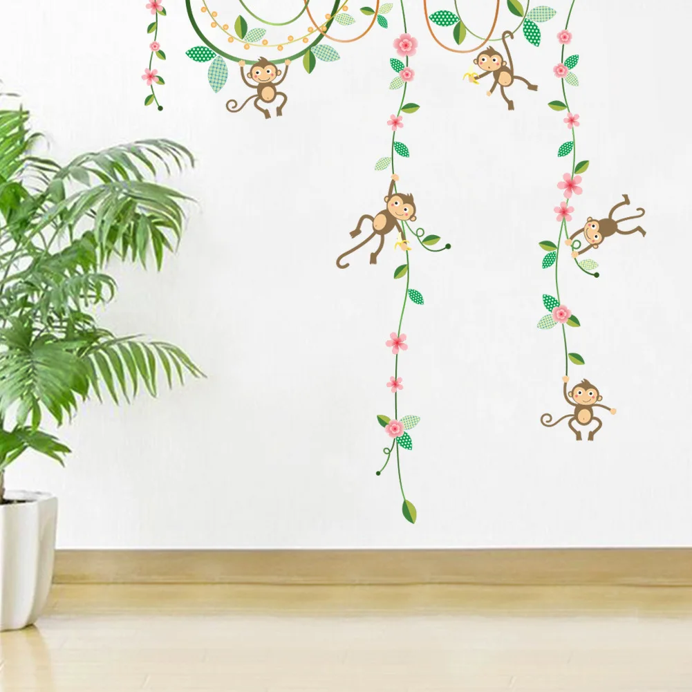 ZY102 AliExpress Hot Selling Monkey Flower Vine CHILDREN'S Room Kindergarten Environment Decorative Decoration Wall Stickers