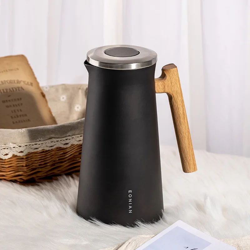 새로운 가정용 1.6L 물병 물 주전자 대용량 커피 온도 주전자 스테인레스 스틸 주방 주전자 나무 손잡이 투수