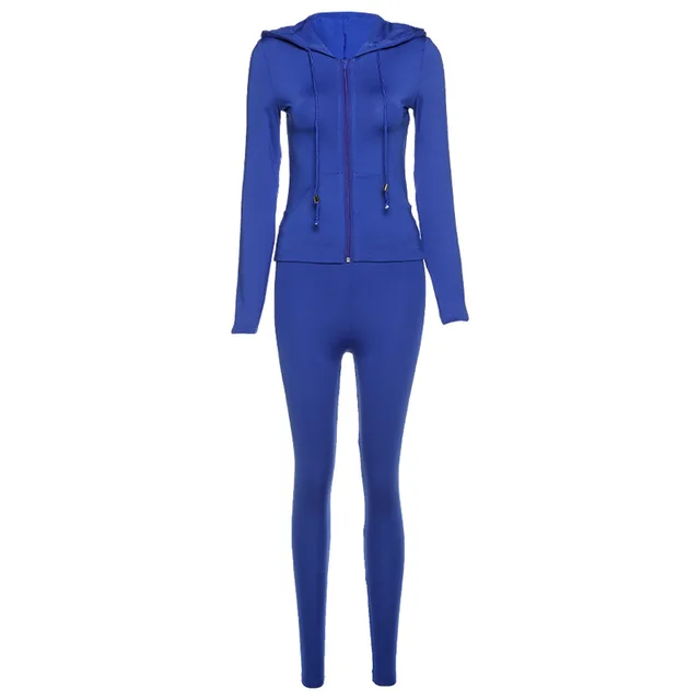 Tracksuit Women 2 Piece Set Fitness Plain Color Zipper Up Hoodies Skinny Leggings Sporty Sweatpants Matching Outfits Activewear Blue