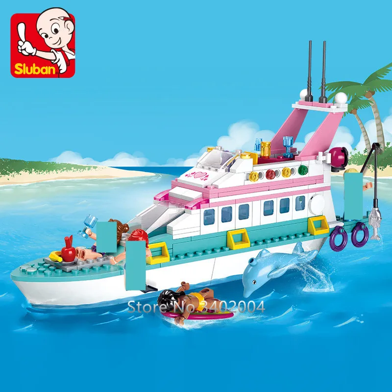 

328Pcs City Friends Girl Dolphin Cruiser Vessel Ship Model Building Blocks Sets Luxury Yacht Brinquedos Bricks Toys for Children