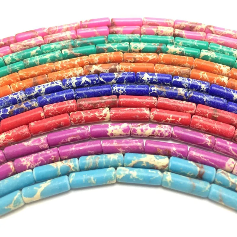 

4x13mm multi-color imperial stone cylindrical beads Natural Sea Sediment Stone is used for DIY jewelry bracelet production