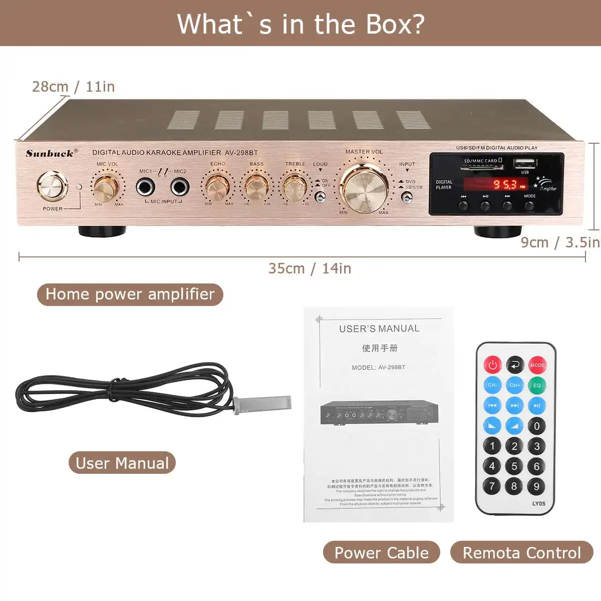 fm, 2 microfones, usb, entrada para cartão sd