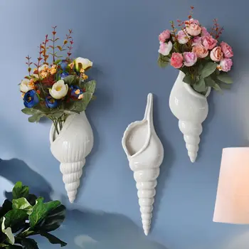 

White Elegant Ceramic Wall Vase Mural —Conch Shaped Premium New