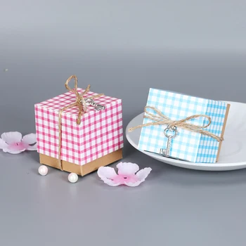 

10Pcs Cookie Bags Packaging Boxes Christmas Tree Pendant Party Decor Wedding Favor Paper Plaid Shirt With Ropes Candy Gift Bags