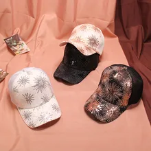 Корейская модная женская шляпа для девочек летняя кепка из воздухопроницаемой сетки тренд блесток цветок козырек открытый зонтик для досуга бейсболка