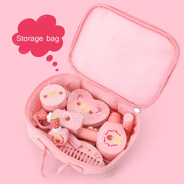 12Pcs 10Pcs Pretend Wooden Makeup Set Simulation Cosmetics Set Pretend Kids Girls Makeup Toys Pink Non-toxic Wood Make up Toys 5