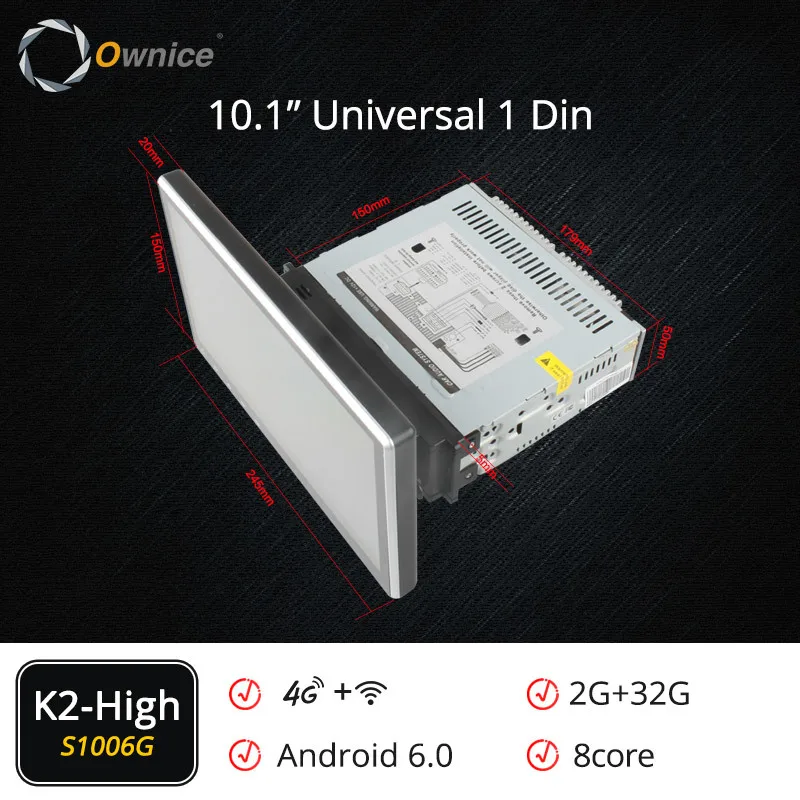 Ownice K1 K2 2Din 10,1 дюймов HD android 6,0 Восьмиядерный универсальный автомобильный Радио Стерео dvd-плеер gps навигация TPMS 4G LTE Carplay