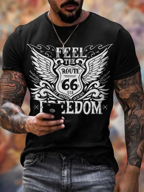 Printed T-shirt 3d Men's Short Sleeve Oversized Clothing Vintage New Summer Fashion American 66 Pattern O Collar Loose T-shirt 6 3