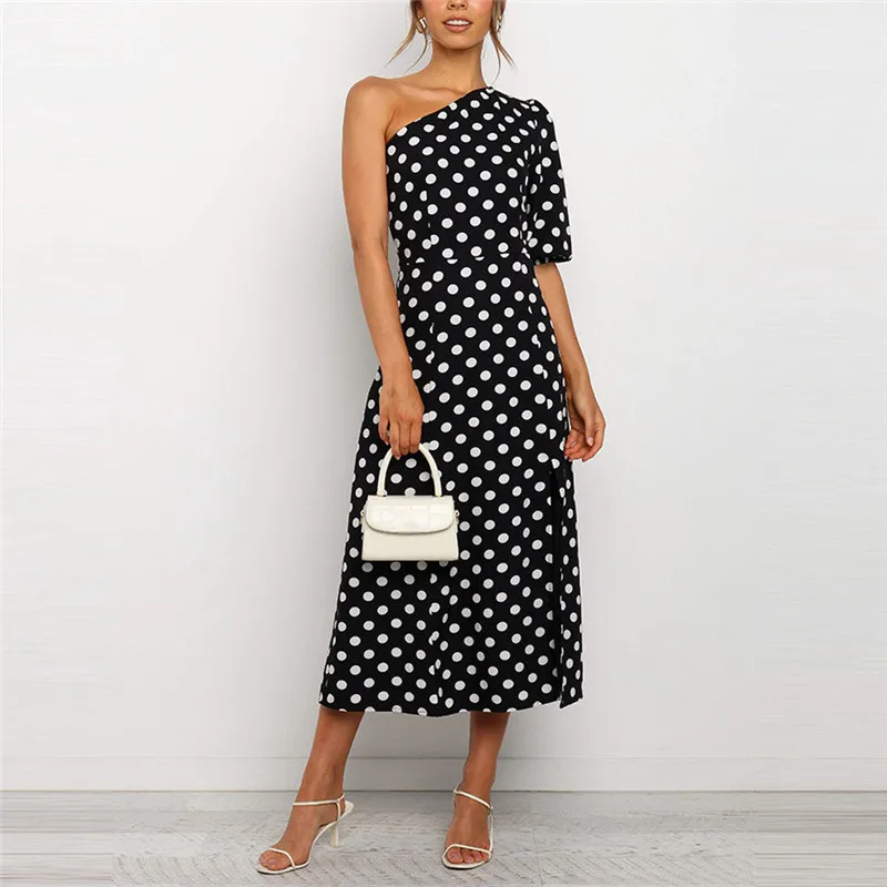 Женское платье с v образным вырезом и разрезом цветочным принтом на одно плечо