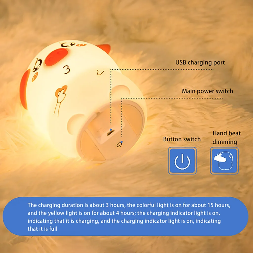 Cute Pig Night Light Silicone Children Birthday Gift Soft Cartoon animal children gadgets Funny Holiday Gift Girl toys #C