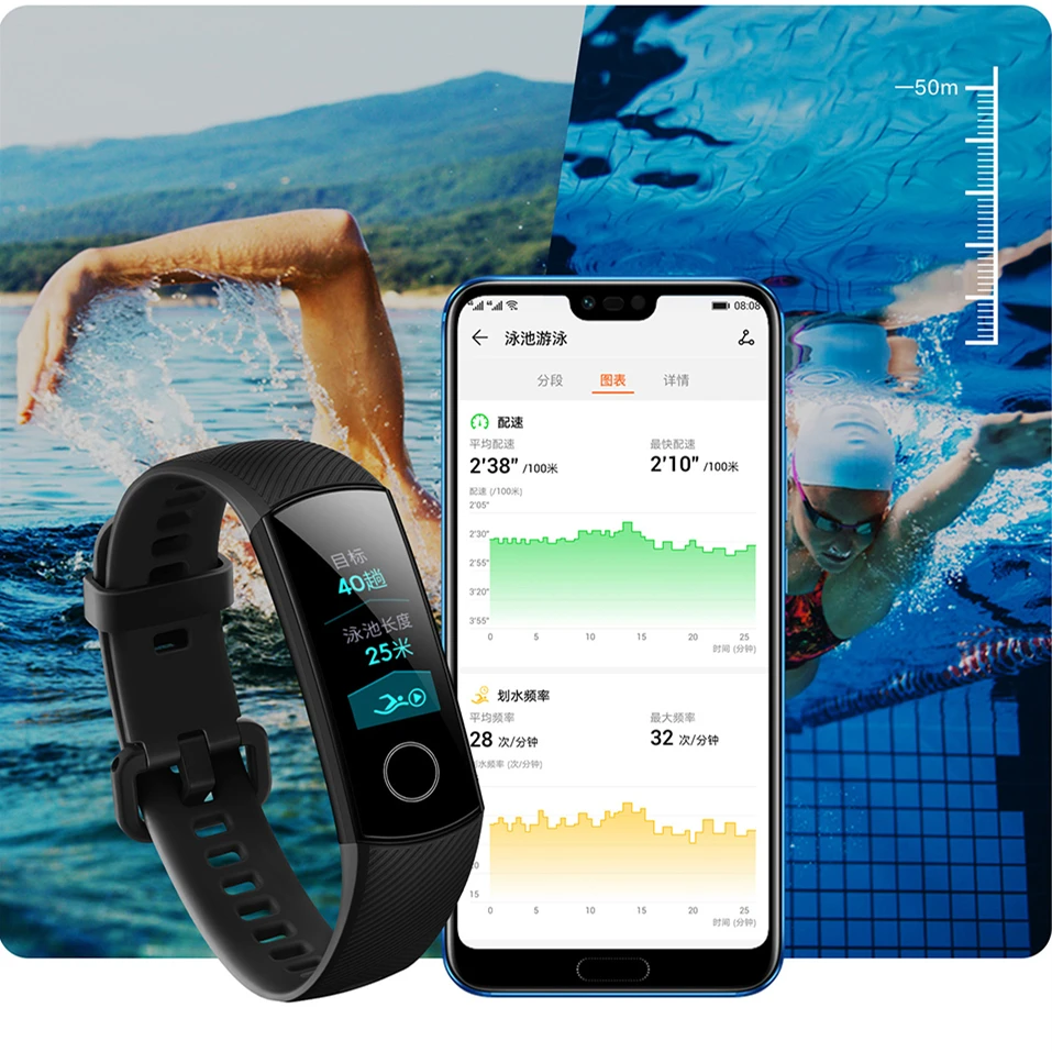 Смарт-браслет huawei Honor Band 4 для плавания с сенсорным экраном и сердцебиением, смарт-Браслет для спорта, браслет Honor band 4
