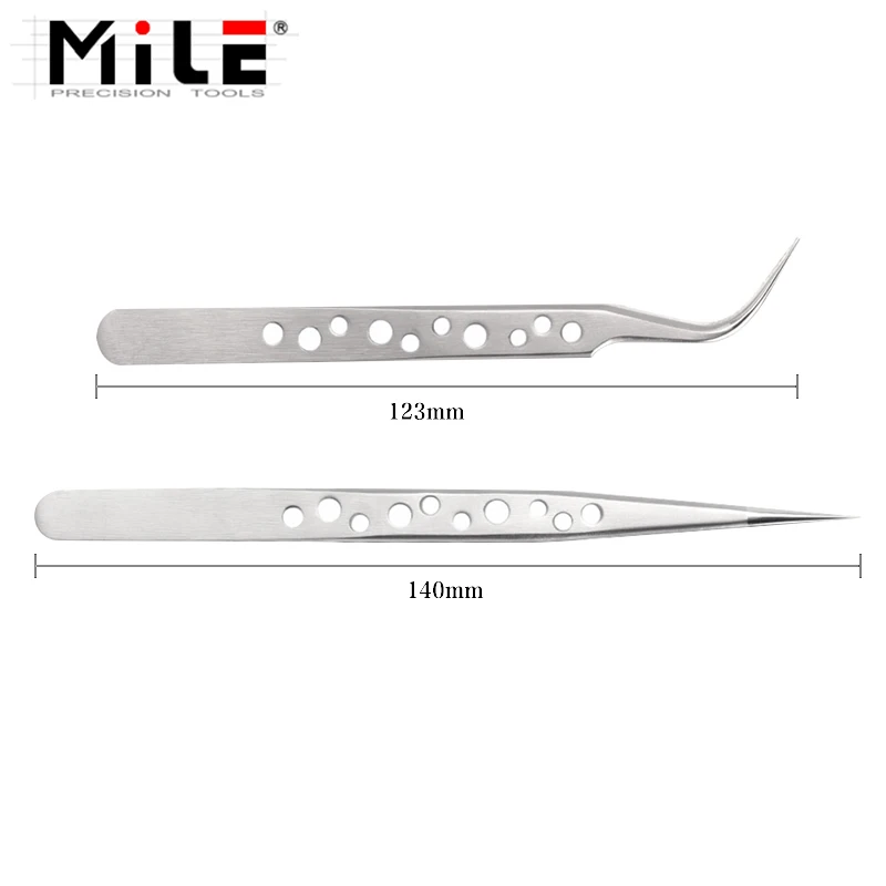 MILE Electronics Industrial Tweezers Anti-static Curved Straight Tip Precision Stainless Forceps Phone Repair Hand Tools Sets